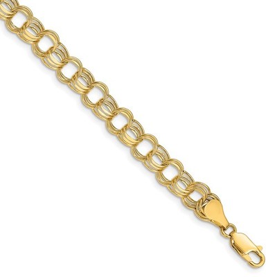 14 Karat Gelbgold 7,5 mm hohles Dreifachglied 8,25 Zoll Bettelarmband 4,5 g Damen