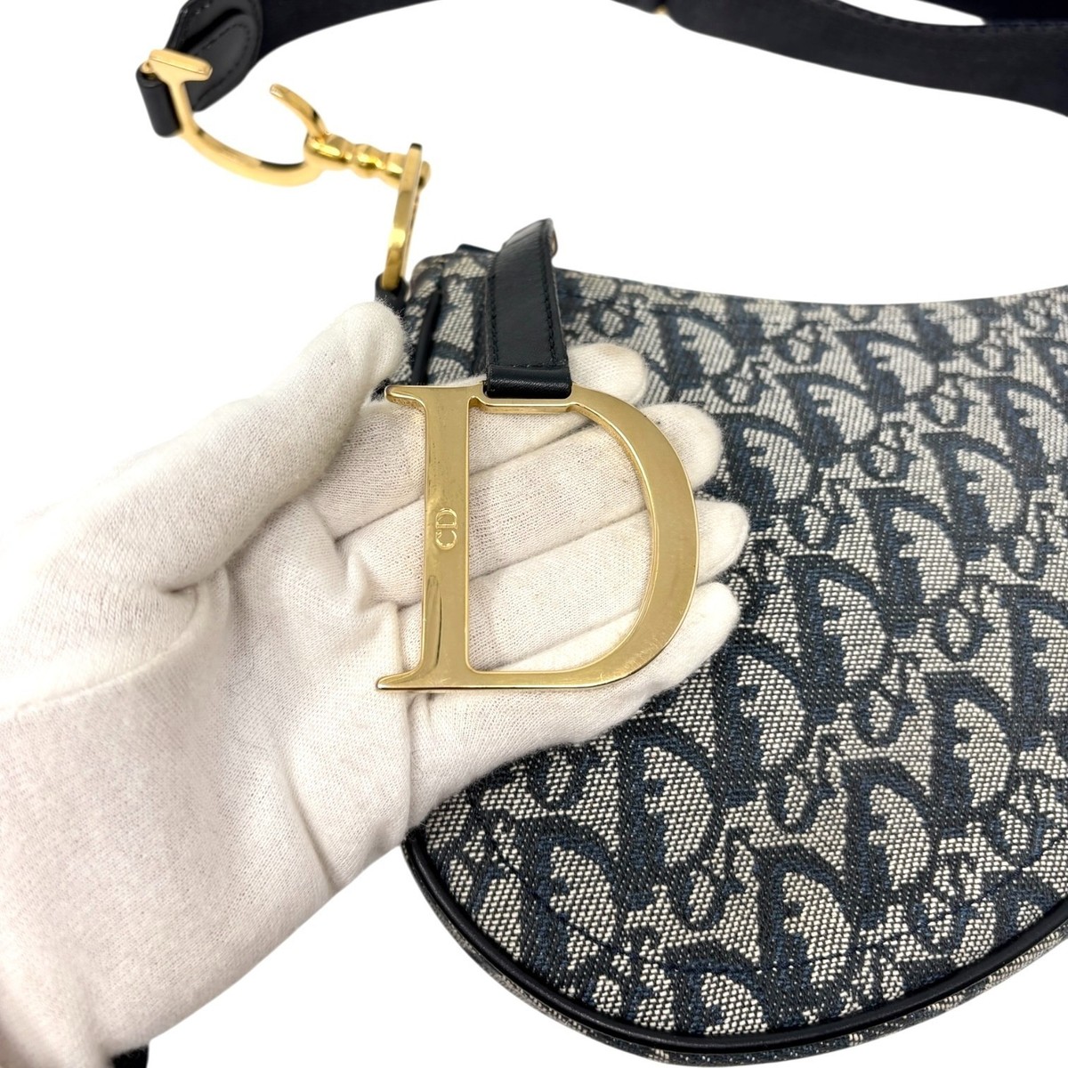 Christian Dior Vintage 2004 Trotter Monogram Saddle Bag Dark Blue