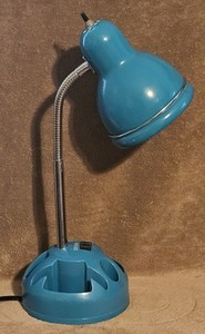 Teal Flexible Gooseneck Desktop Table Lamp With Rotating Caddy & AC Outlet 