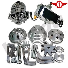 Long Water Pump Pulley Kit W Alternator Power Steering Pump For Sbc Chevy
