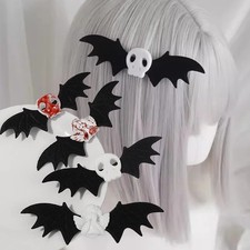 2pcs Halloween Black Bat Hair Clips Gothic Skull Hairpins Punk Bat Devil Wing