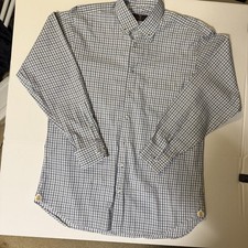 Robert Talbott Estate Classic Men  s L Blue White Check Cotton Dress Shirt
