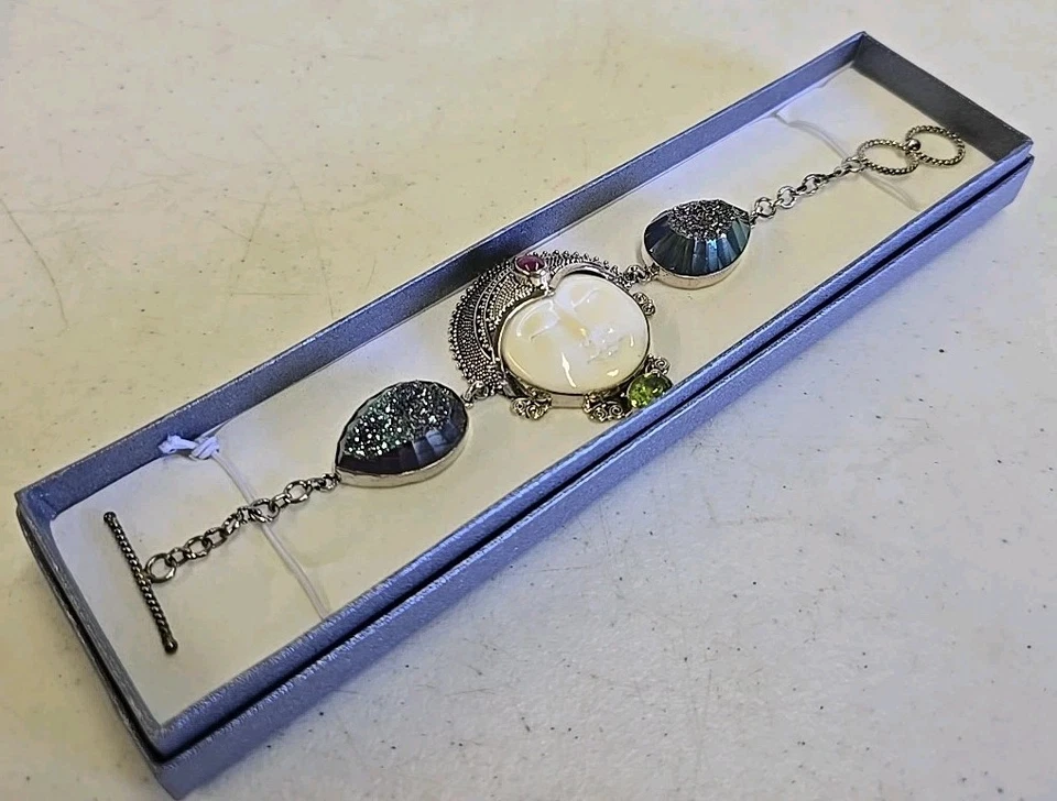 Bali Princess Druzy Quartz Hebei Peridot & Ruby 7.75" Sterling Silver Bracelet - Image 3 of 4