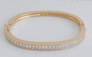 Authentic Swarovski Channel Set Crystal Hinged Bangle Bracelet Gold Plated Clear Used