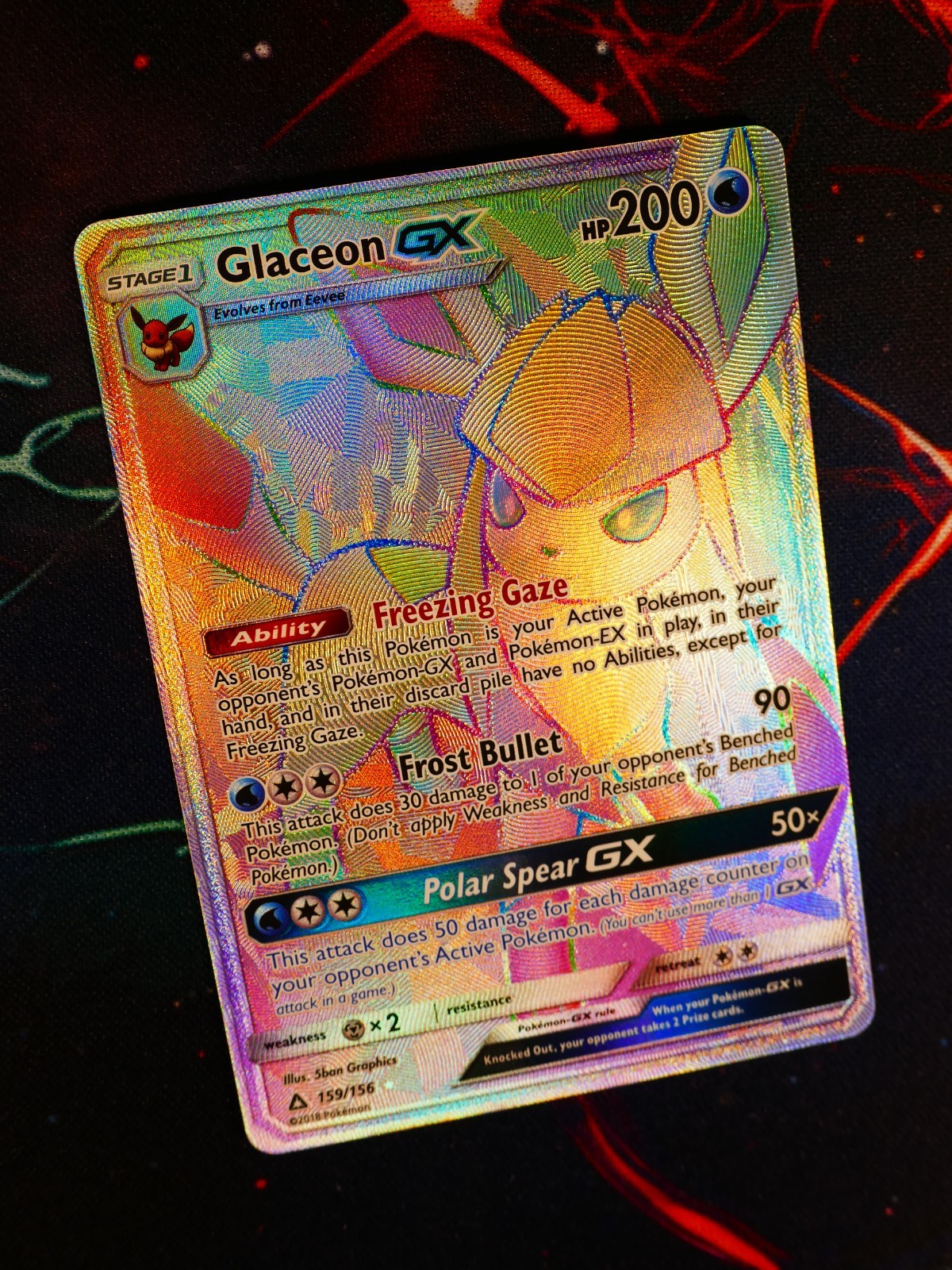 NM Pokemon (Rainbow) GLACEON GX Card SM ULTRA PRISM Set 159/156 Secret Rare Holo