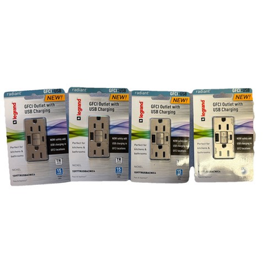 #ad #ad 4 Of Radiant 15 Amp 125 Volt TR Self Test GFCI Duplex Outlet Type A C USB Nickel $44.89