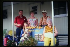 People at Trailer w/ Poodle Dog at Easter early 1970s, Original Slide aa 22-15a