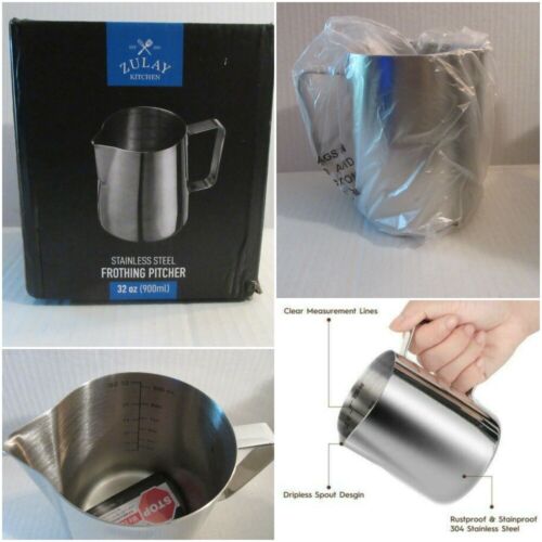 Kitchen Stainless Steel Frothing Pitcher 32 oz 900 ml w/ Measurements Rust Proof - Picture 1 of 11
