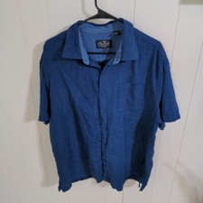 Nat Nast Shirt Men's XL Blue Silk Blend Button Down Short Sleeve Camp Bowling