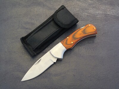 4  Classic Pocket Knife Metal Wood Handle Nylon Sheath 3  Blade Sharp Manual