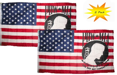 3x5 3 x5  Wholesale Set (2 Pack) USA American POWMIA Pow Mia Flag Banner