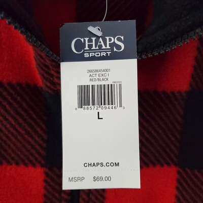 Chaps Vest Women's Large Red Black Plaid Polyester Winter Fleece