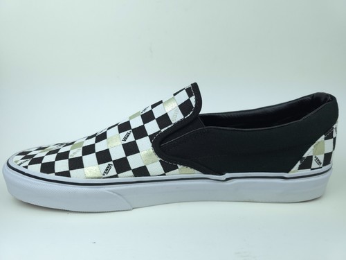 Vans Mens 13 Black Gold Slip On 50th Anniversary Checker Sneaker Shoes NWOB - Picture 6 of 10