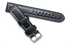20mm Black Quality Oily Calf Leather Cut edge Men's Watch Band Silver Buckle