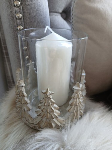 Gorgeous Natural Nordic Forest Glass Hurricane Lantern/Pillar Candle/Holder New - Picture 6 of 6
