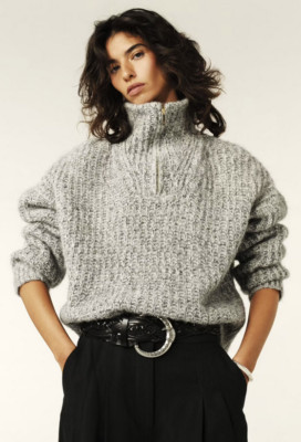 ba&sh BALTAN Pullover Sweater Alpaka-Mix Gr. 2 36 38 S M Troyer grau meliert neu