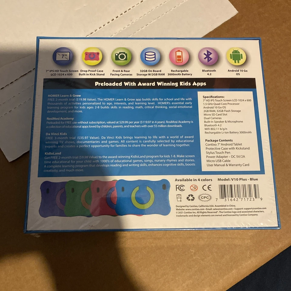 Contixo V10+ 7" Inch Learning Kids Tablet, Wi-Fi, Quad Core, Ages 3-7 Toddler - Image 2 of 2