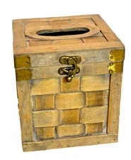 Rustic Trunk Wooden Tissue Box Crate Cover Square Facial Holder Hinged Lidded