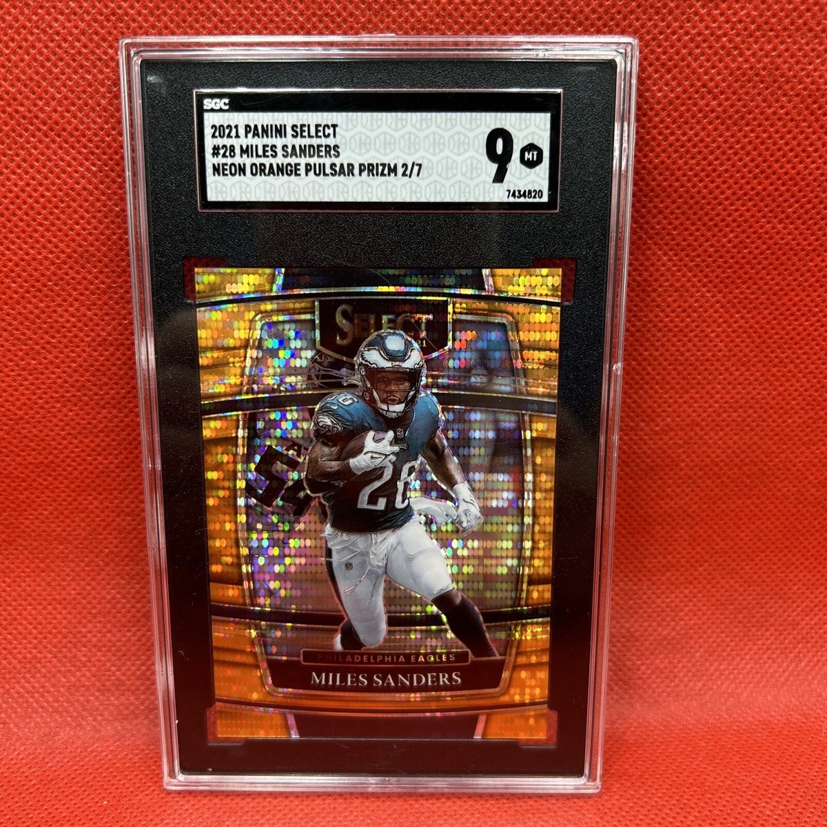 2021 Panini Neon Orange Pulsar Prizm 2/7 Miles Sanders SGC 9 Mint