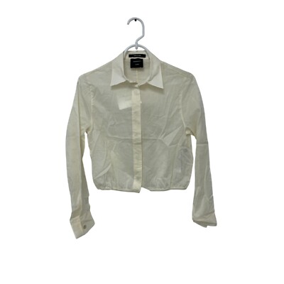 Massimo Dutti Women Collar Shirt Blouse XS Cream Long Sleeve Cotton 9428/952 NWT