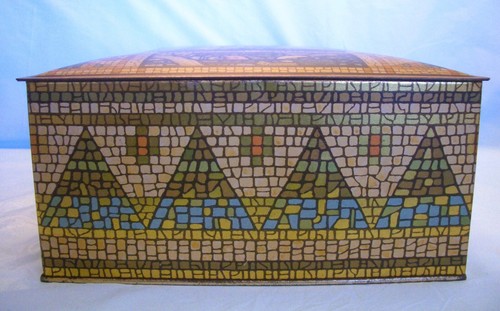 Antique Large Art Nouveau Canco Tin Candy Box Hinged Lid 3 Ladies Stained Glass - Picture 7 of 11
