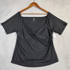 Gap Rib Tee Women XXL Tall Black Stretch Sweetheart Neck Short Sleeve Blouse NWT
