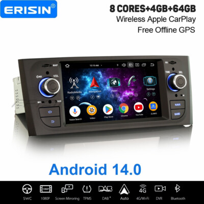 64GB 8-Kern Android 14 DAB+ Autoradio Navi CarPlay 4G SD Fiat Grande Punto Linea