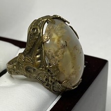 Antique Uncas Gryphon Griffin Dragon Large Stone Marked Signed Ring Size 4 RARE
