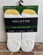 Gold Toe No Show White Socks Moisture Wicking 6-Pk Shoe Size 6-12.5 New
