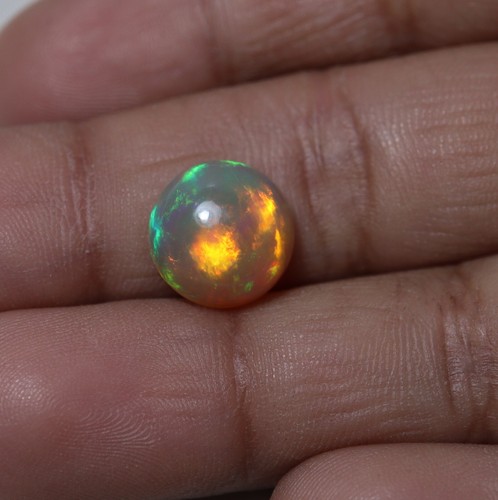 10 MM 2.6 Cts Natural AAA Red Yellow Green Fire Ethiopian Opal Round Cabochon - Picture 4 of 10