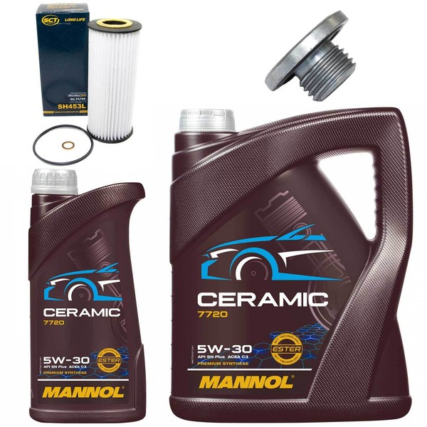 MotoröL Filter Set Mannol 5W-30 Ceramic 6 Liter + Schraube FüR BMW 3Er 318 320D-image