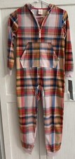 Girl's Size M 8 CAT  JACK Pajamas Fleece One Piece Hooded PLAID New With Tags