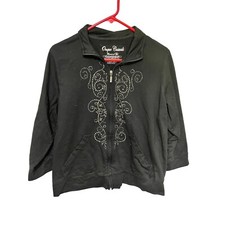 Onque Casuals Full Zip Sweatshirt 3/4 Sleeve with Stud Design Womans XL