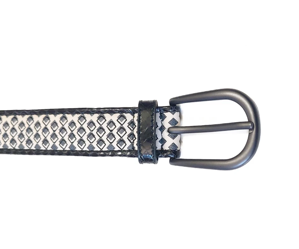 Bottega Veneta 407219 VAWW1 Women Belt Black White Printed Napa Leather Size M - image 2 of 4