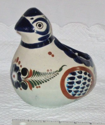Tonala Pottery Mexico Bird Duck Quail Mexican Handmade signed 7''Folk Art Vintage