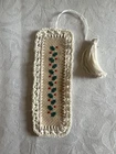 completed cross stitch bookmark mistletoe Christmas gift crochet border tassel