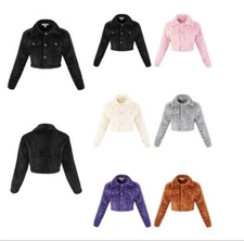 A2Y Casual Cute Sherpa Fuzzy Two Pockets Button Closure Crop Jackets