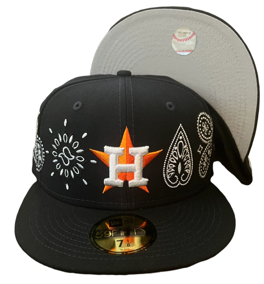 New Era Houston Astros Paisley 59FIFTY Fitted Hat Cap Navy Size 7 1/8