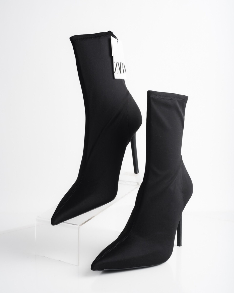 Zara Womens Ankle Boots Stretch Fabric Stiletto Black 1110/010 US
