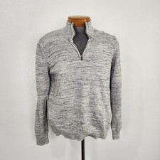 Van Heusen Gray Cotton Long Sleeve 1/4 Zip Mock Neck Pullover Sweater Shirt XL