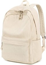 School Backpack for Teens Large Corduroy Bookbag Lightweight 17 inch Beige