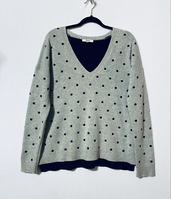 Madewell Womens Medium Spot-on Pullover Sweater Gray Black Polka Dot Merino Wool