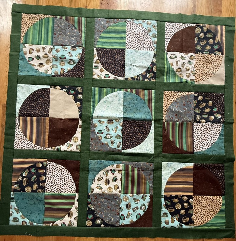 Coffee Themed Drunkards Path Variation Quilt Top *Unfinished* 49 x49"