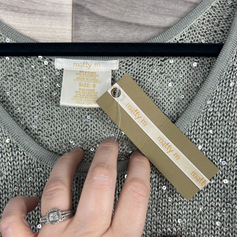 Matty M Tank Top Women's Small Gray Sequin Knit Sleeveless Scoop-Neck Pullover - Image 4 of 4