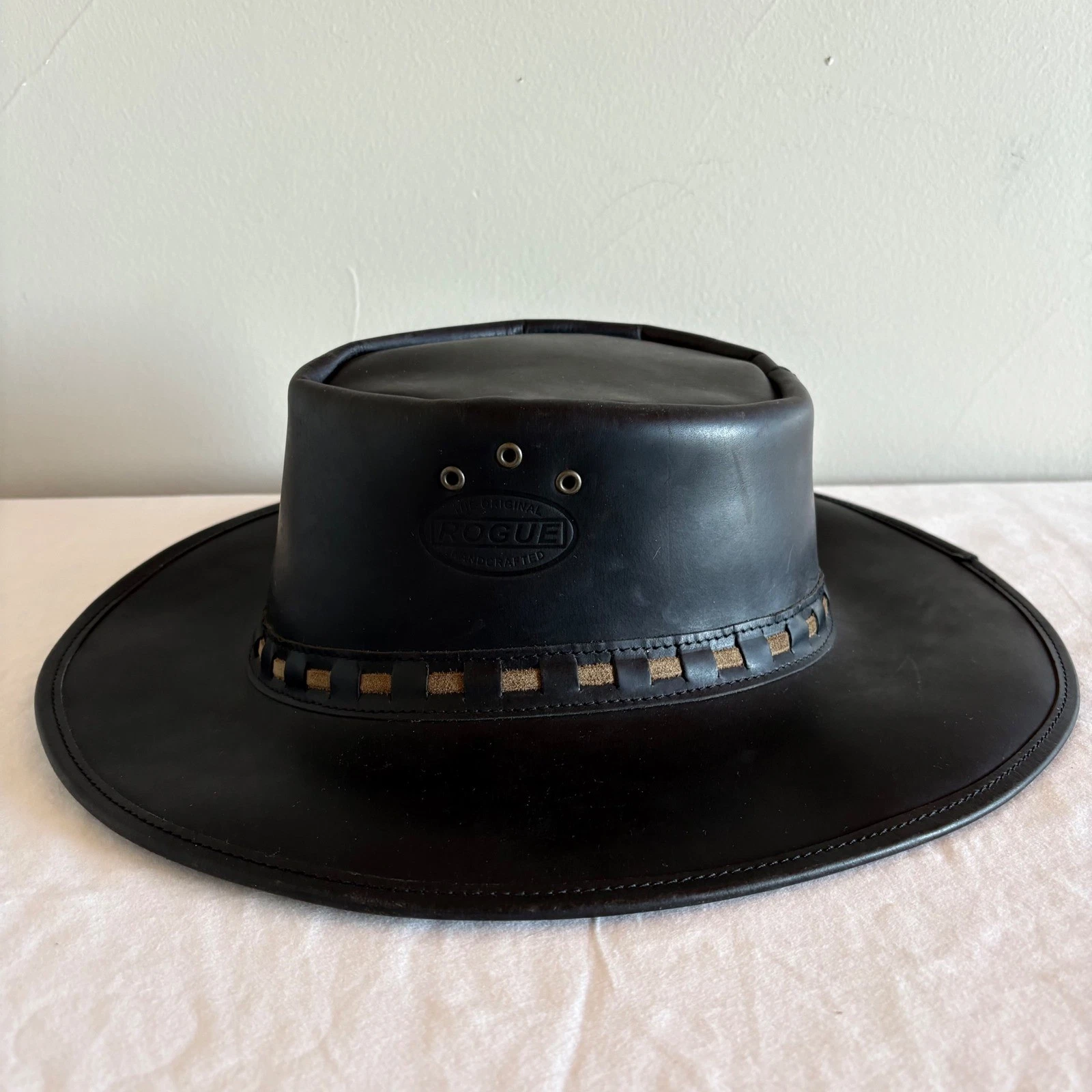 The Original Rogue Handcrafted Black Leather Cowboy Hat Sun Hat