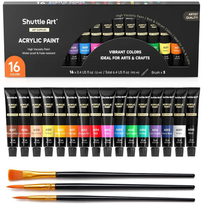 Shuttle Art Acrylfarbe Set 16 Tüten 12 ml Kinder Erwachsene