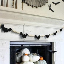Halloween Wood Felt Bat Garland for Halloween Decorations Indoor