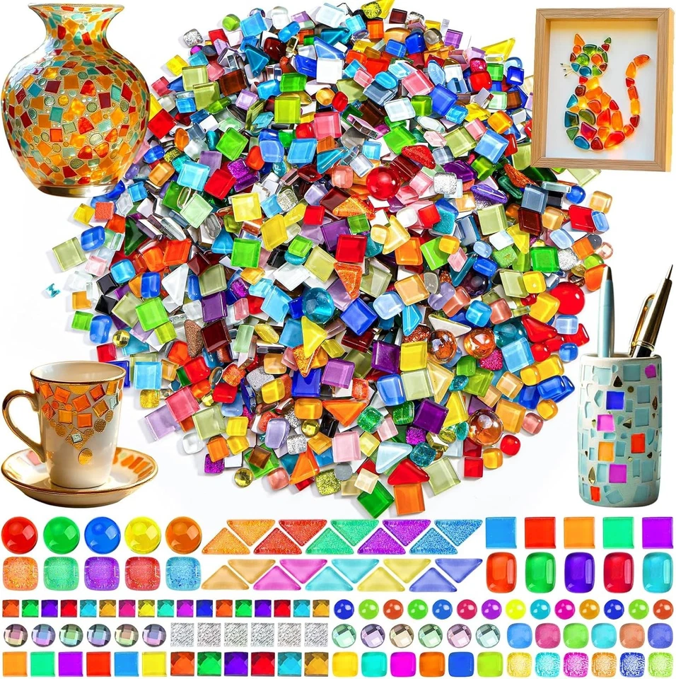 Artistic Glass Mosaic Tiles - 2400 Colorful Irregular Shapes for Creative Fun - Image 3 of 4
