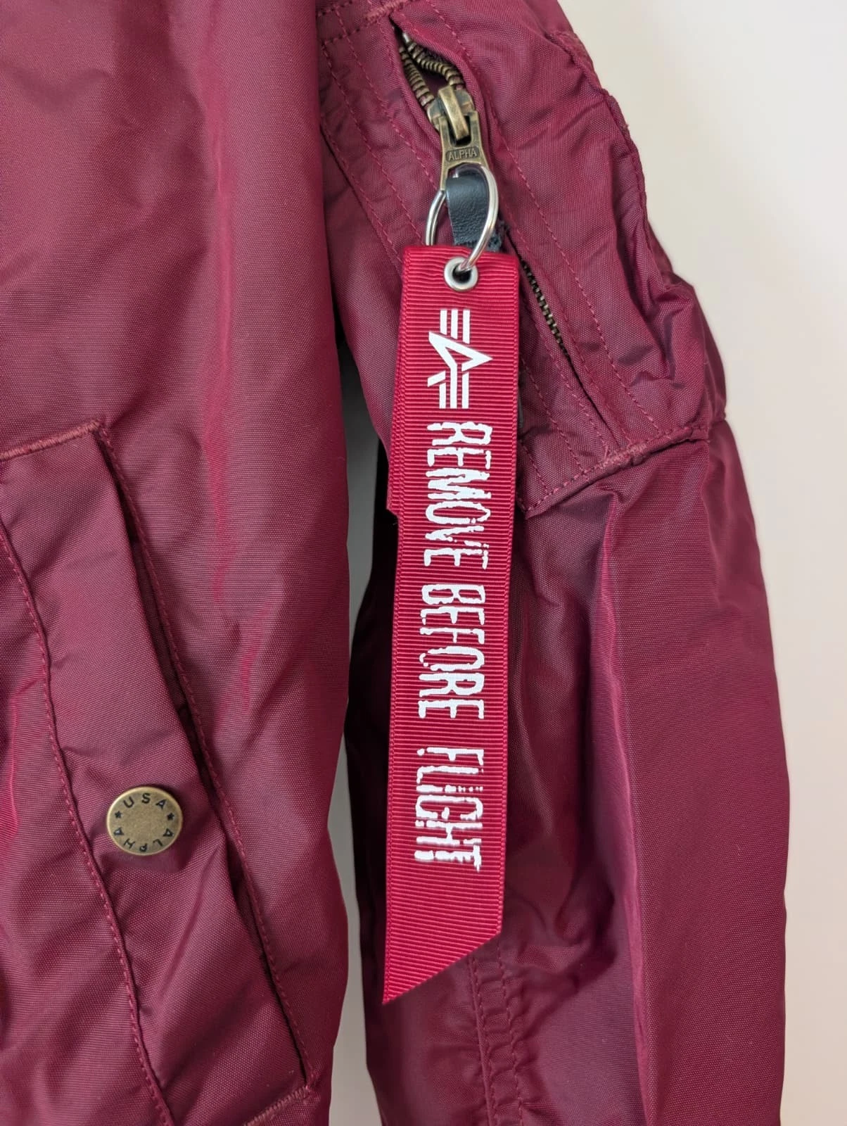 Alpha Industries MA-1 Flight Bomber Jacket Burgundy S Orange Lining image 2