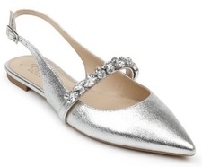 JEWEL BADGLEY MISCHKA WOMEN'S SILVER CRYSTAL BAMBI SLINGBACKS Size 7 Pointed Toe